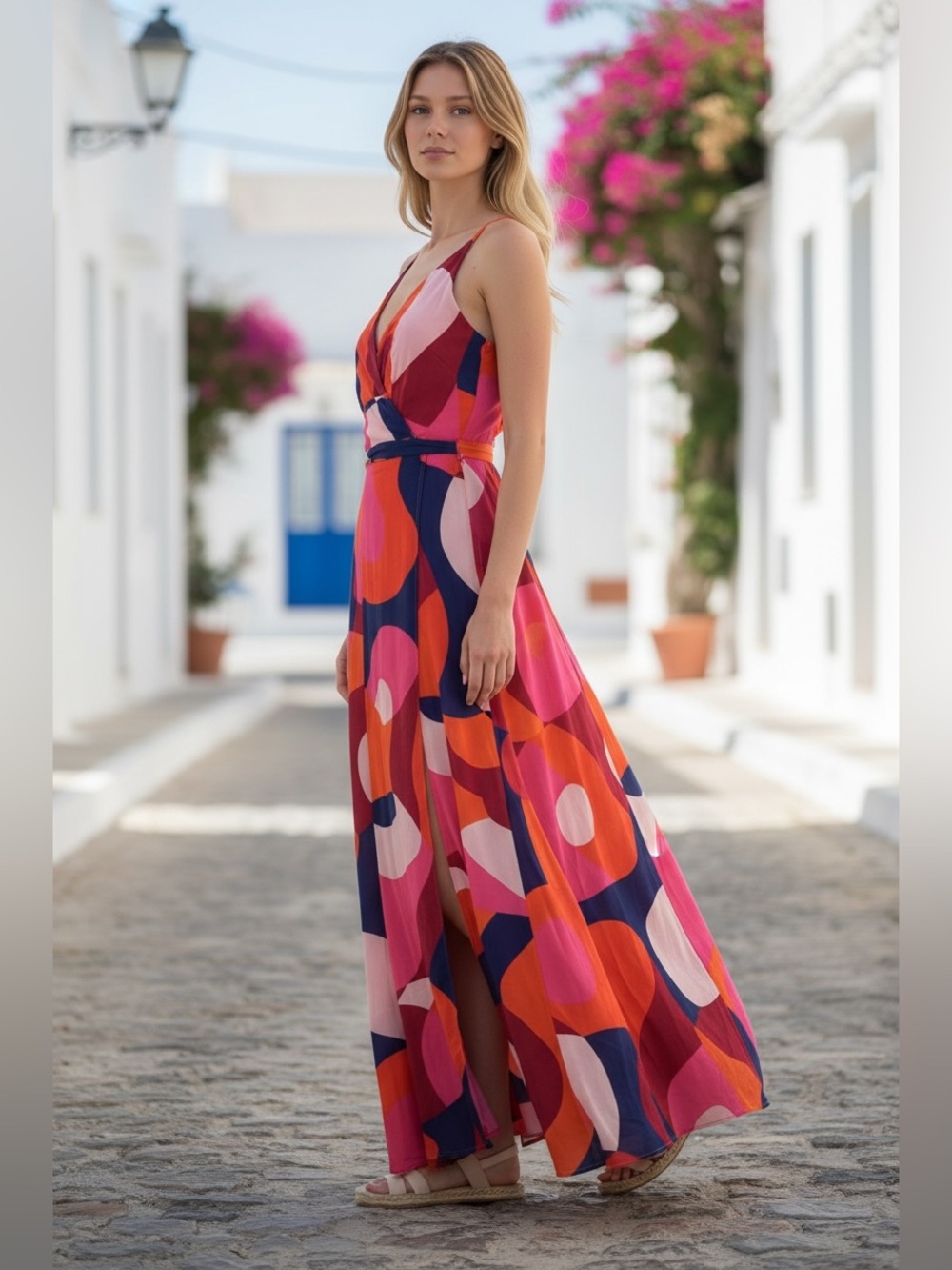 Hutch Leah Dress wrap maxi cocktail chiffon flowy 90s Y2Kโ colorful sz XS